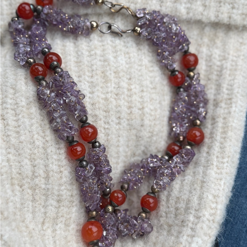 Elegant Amethyst and Carnelian Beaded Necklace